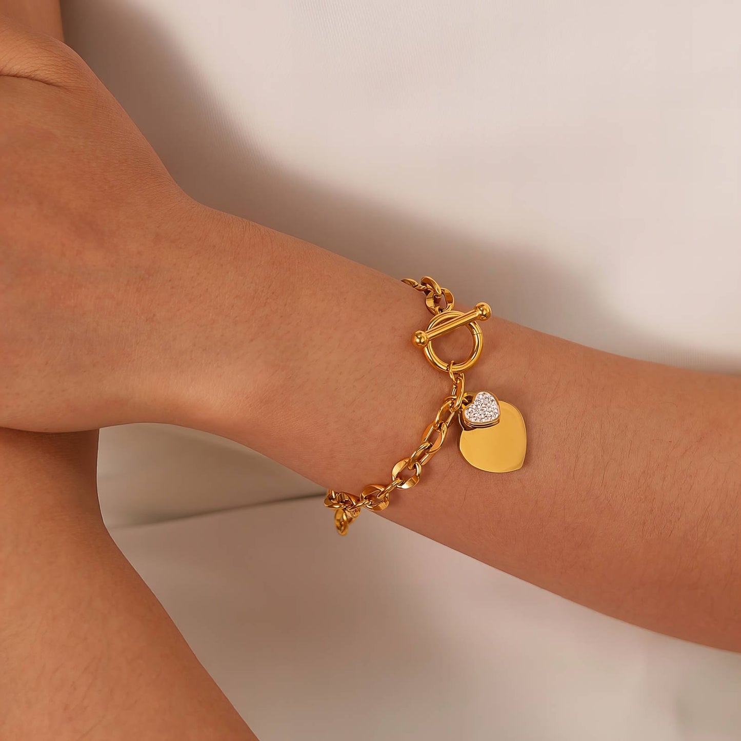 18K gold plated Stainless steel Hearts bracelet, Intensity